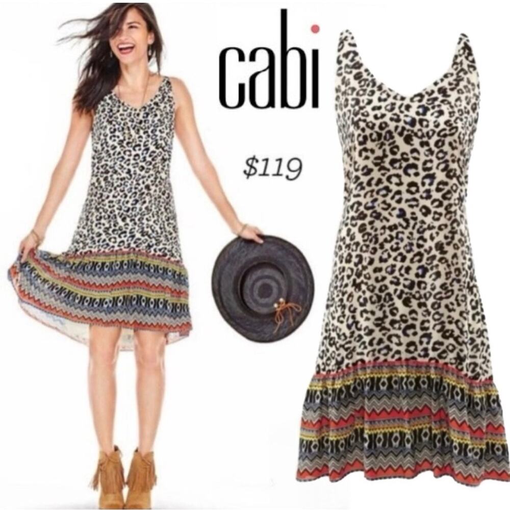 CAbi Leopard Mixed Print Sleeveless Flare Hem Dress Size XS Multicolor 5115 - Picture 9 of 9